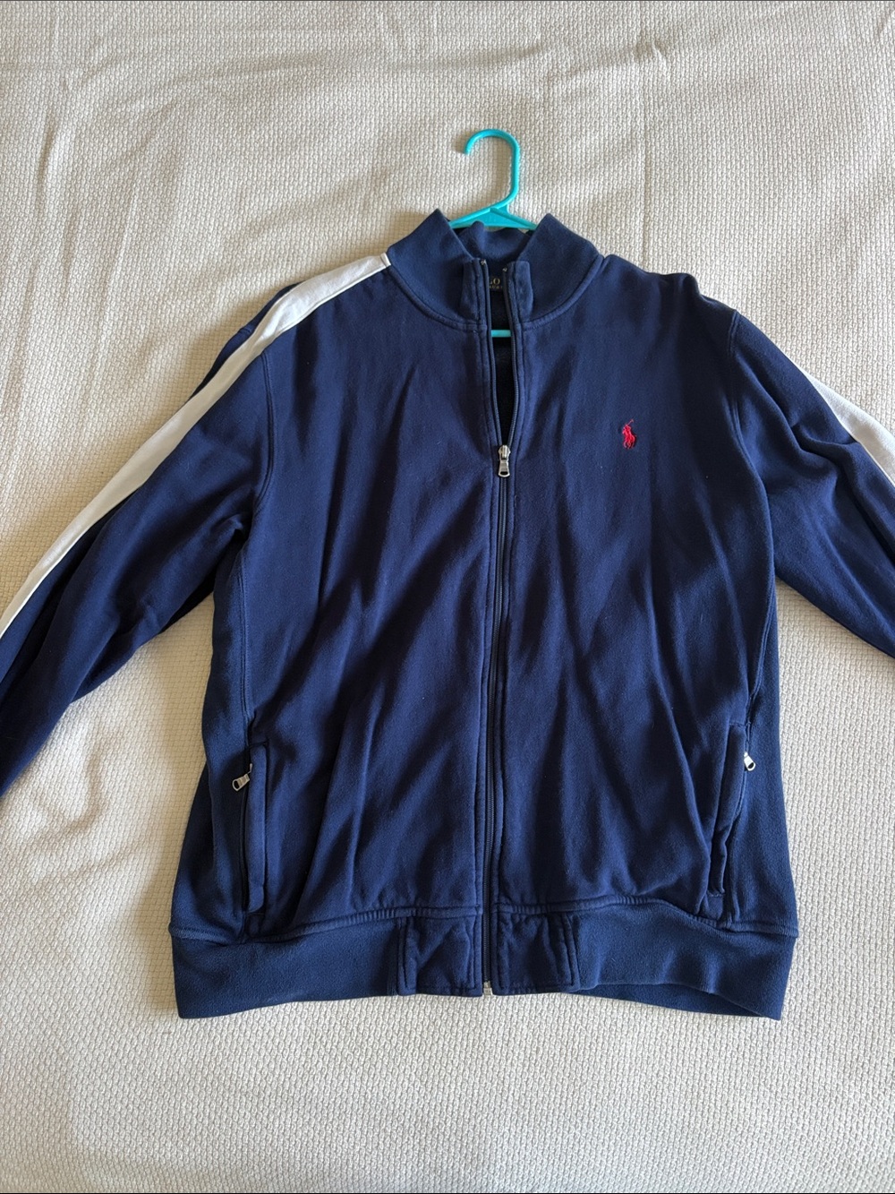 Polo by Ralph Lauren Navy Zip-Up Sweater with White Stripe